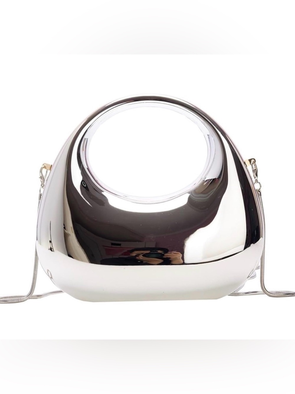 Silver Mirror Finish Women's Handbag with Chain Strap